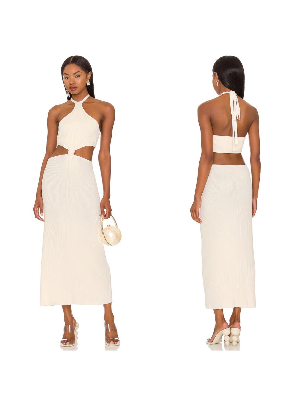 Cult Gaia Cameron Dress Off White Knit Cutout Midi